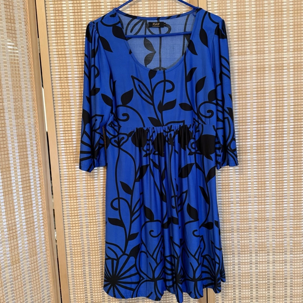 R&B Collection Womens L Floral Midi Dress Silky 3/4 Sleeves Office Sexy Boho